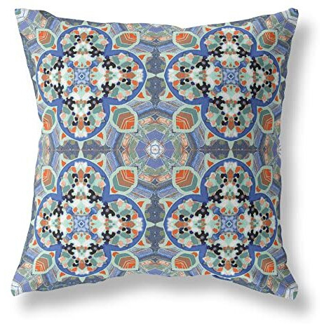 Amrita Sen Clover Leaf Floral Broadcloth Indoor Outdoor Blown and Closed Pillow Blue Orange