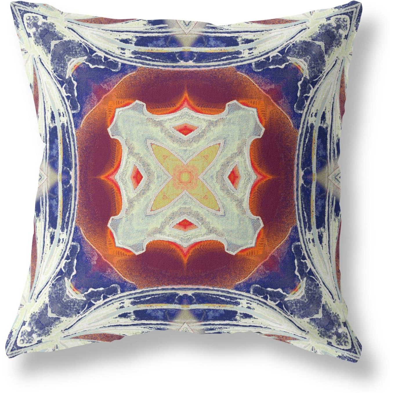 Amrita Sen Pastel Floral Squares Broadcloth Indoor Outdoor Zippered Pillow Indigo Orange Magenta White