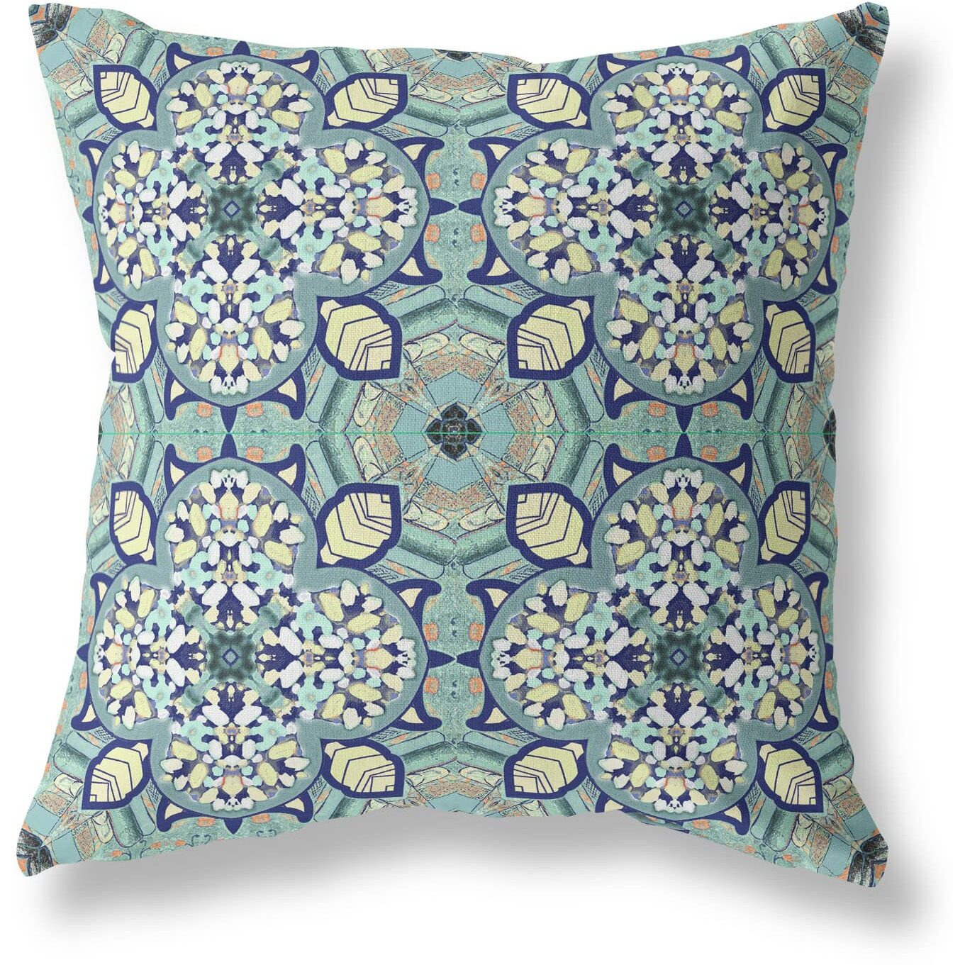 Amrita Sen Clover Leaf Floral Suede Blown and Closed Pillow Muted Green Cream