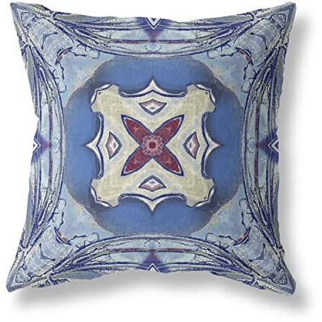 Amrita Sen Pastel Floral Squares Suede Zippered Pillow with Insert Sky Blue Evening Blue