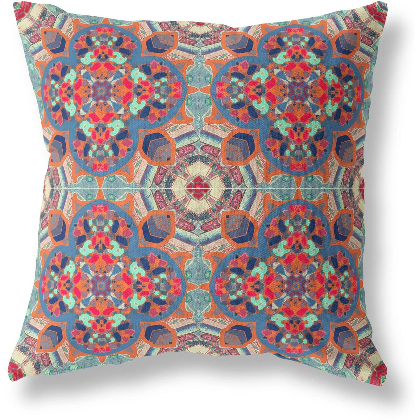 Amrita Sen Clover Leaf Floral Suede Blown and Closed Pillow Orange Blue Aqua