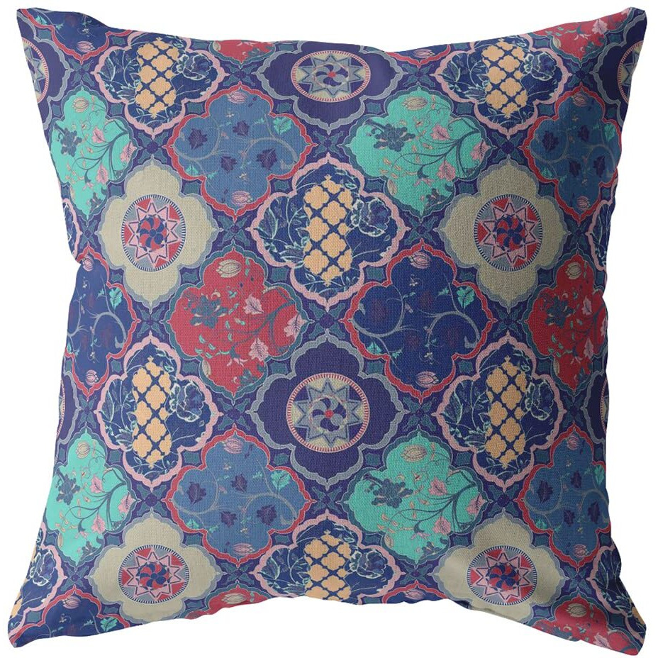 Amrita Sen Flower Diamonds Broadcloth Indoor Outdoor Blown and Closed Pillow Navy and Red