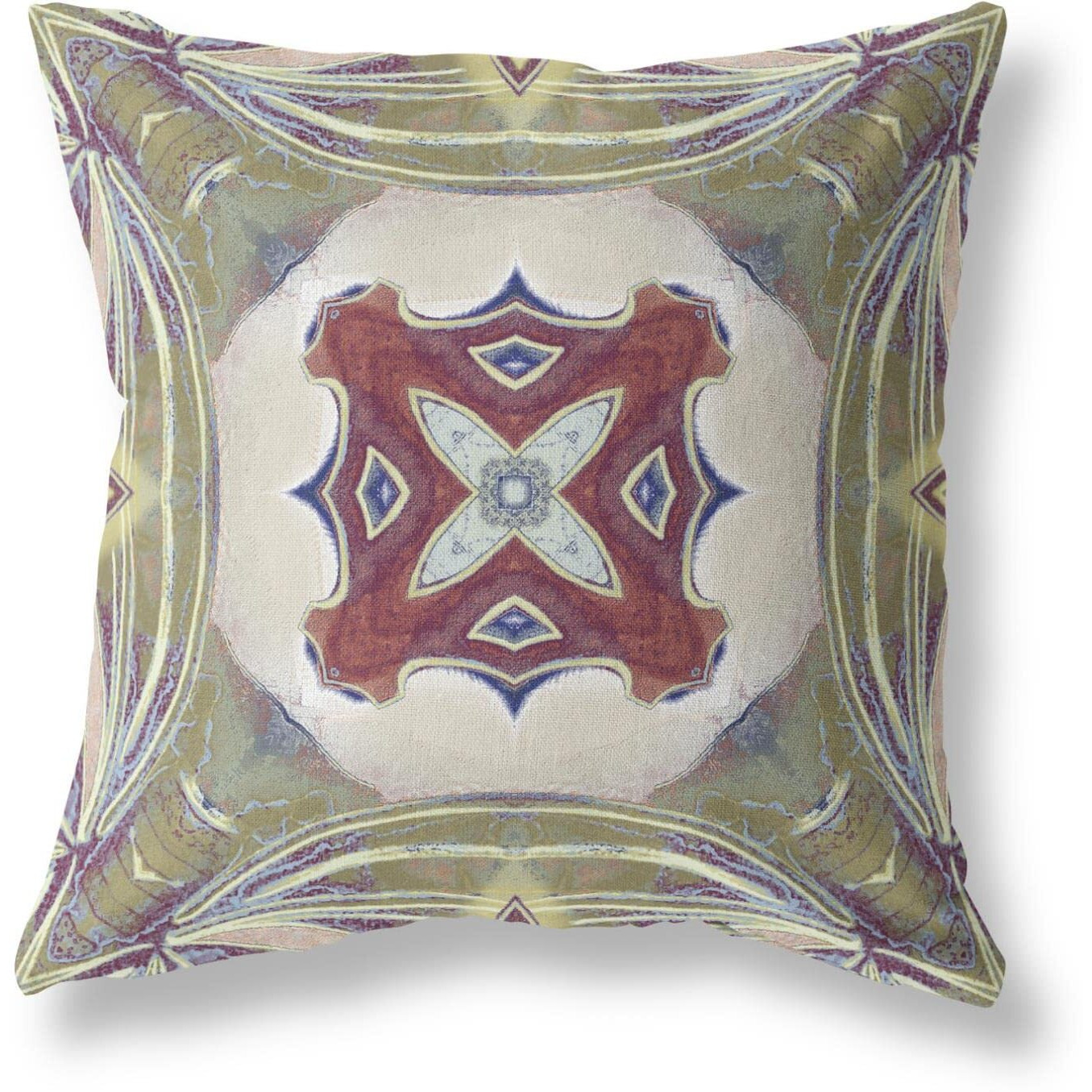 Amrita Sen Pastel Floral Squares Suede Zippered Pillow with Insert Muted Green Cream Magenta