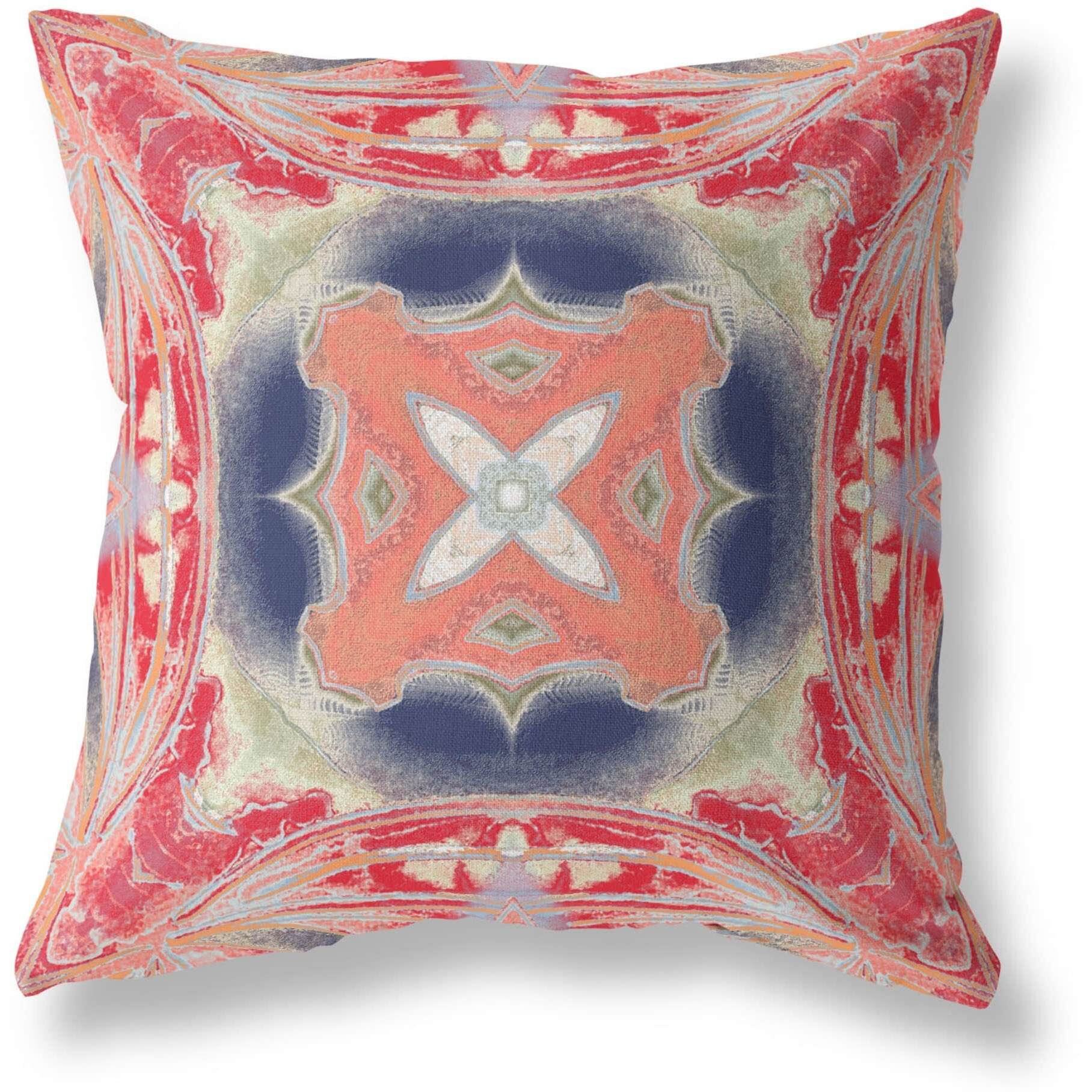 Amrita Sen Pastel Floral Squares Broadcloth Indoor Outdoor Blown and Closed Pillow Red Indigo Green Cream