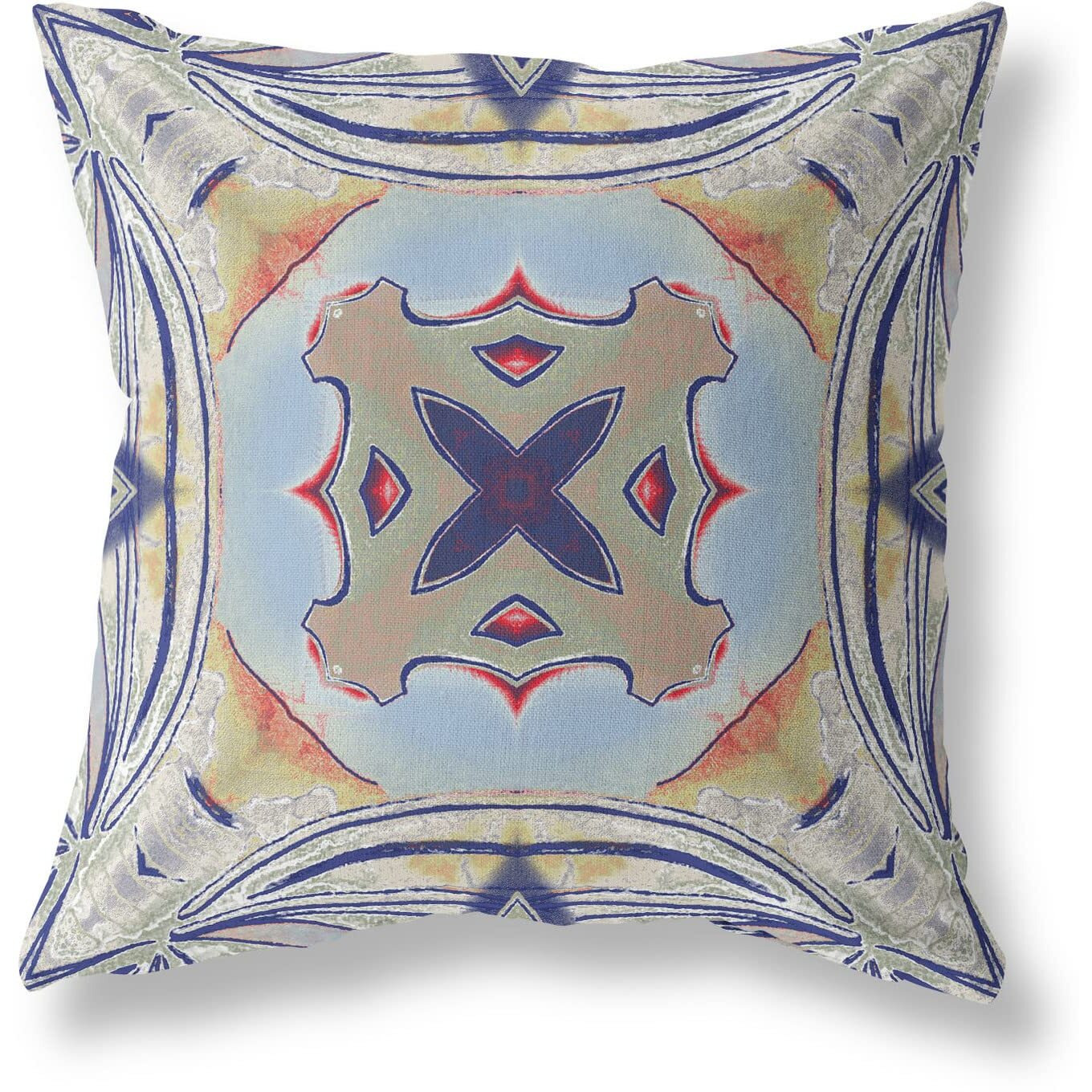 Amrita Sen Pastel Floral Squares Suede Blown and Closed Pillow Muted Green Orange