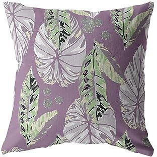 Amrita Sen Tropics Broadcloth Indoor Outdoor Zippered Pillow Light Green and White on Purple