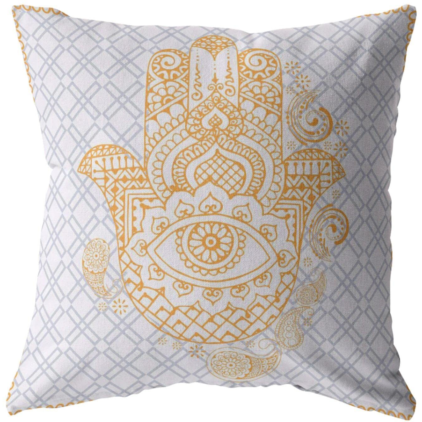 Amrita Sen Hamsa Suede Blown and Closed Pillow Gold on Gray