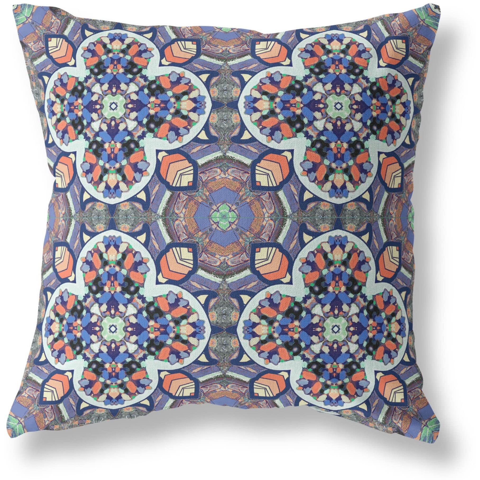 Amrita Sen Clover Leaf Floral Broadcloth Indoor Outdoor Zippered Pillow Gray Blue Orange