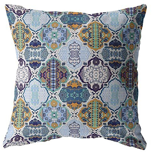 Amrita Sen Flower Diamonds Suede Blown and Closed Pillow Orange and Blue