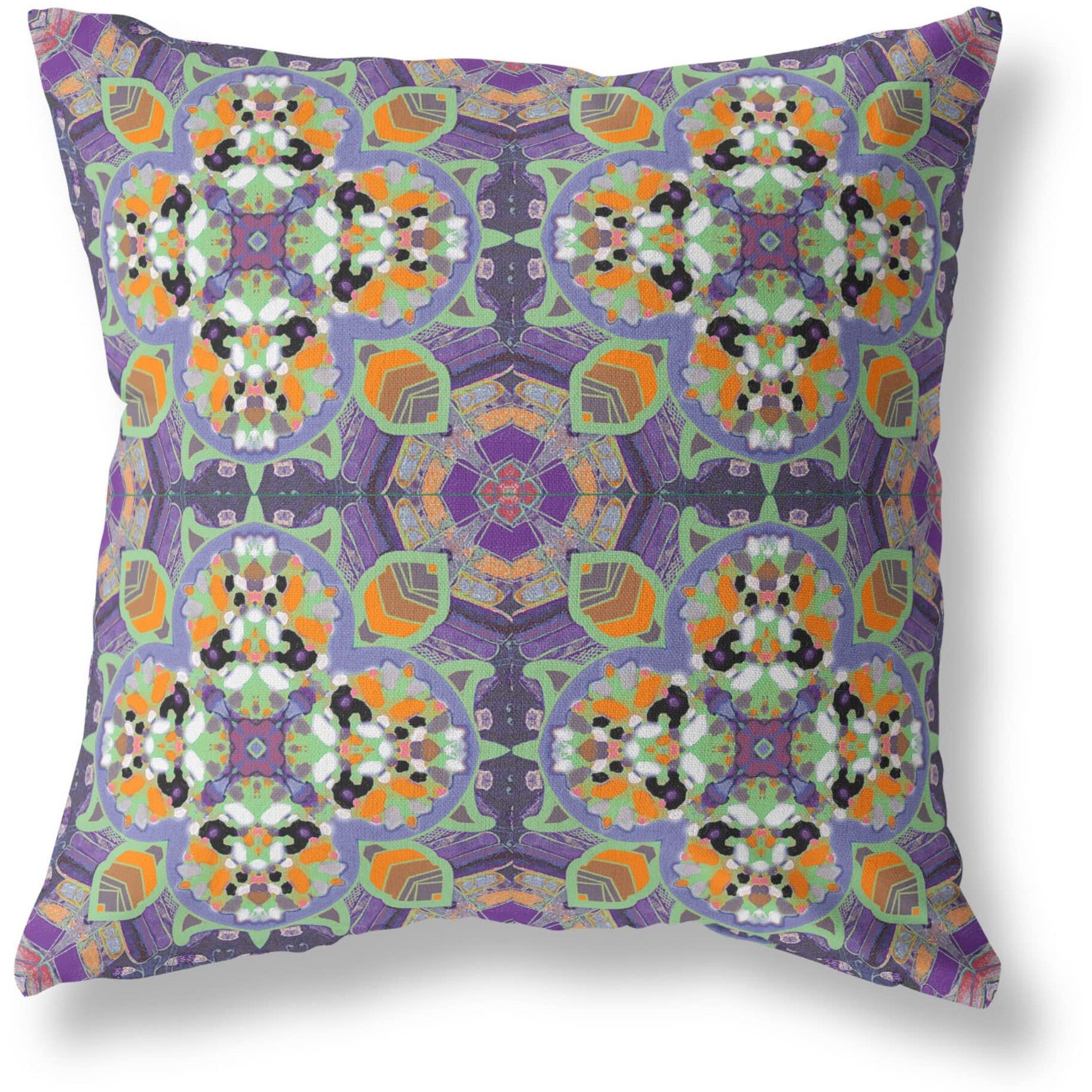 Amrita Sen Clover Leaf Floral Suede Blown and Closed Pillow Purple Green
