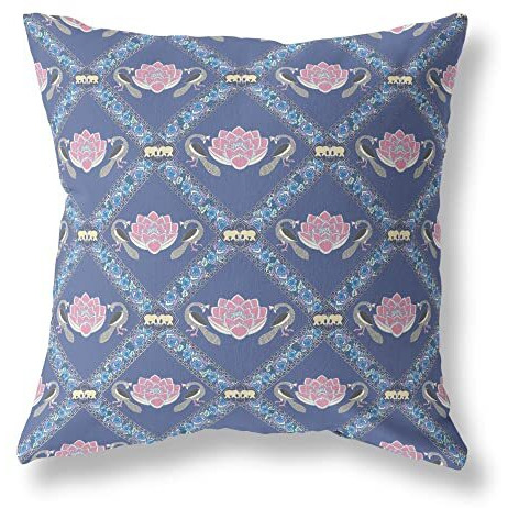 Amrita Sen Lotus Peacock Rose Suede Zippered Pillow with Insert Purple Blue Pink