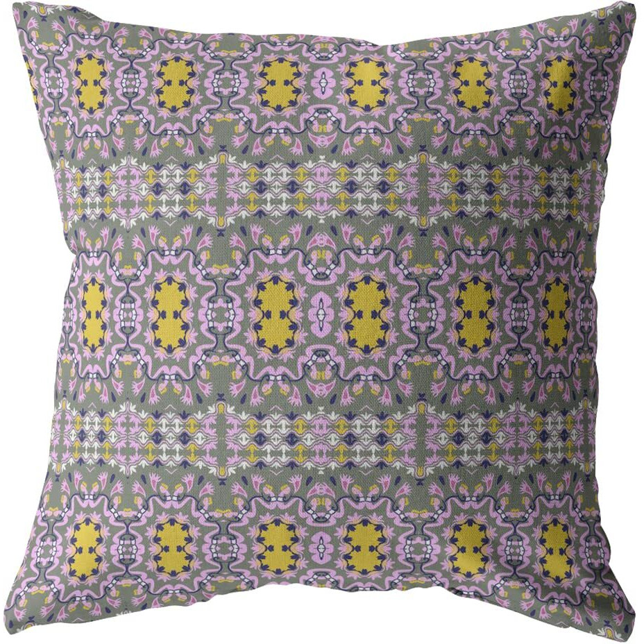 Amrita Sen Geo Flowers Broadcloth Indoor Outdoor Zippered Pillow Purple