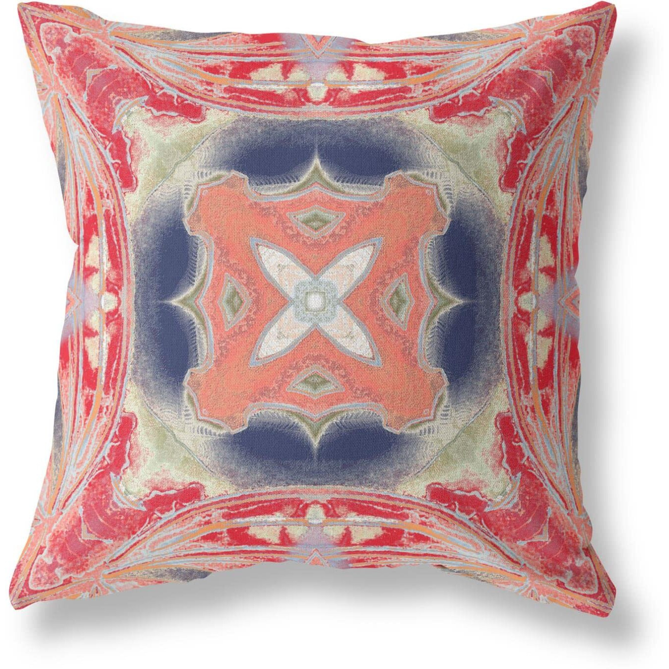 Amrita Sen Pastel Floral Squares Broadcloth Indoor Outdoor Blown and Closed Pillow Red Indigo Green Cream