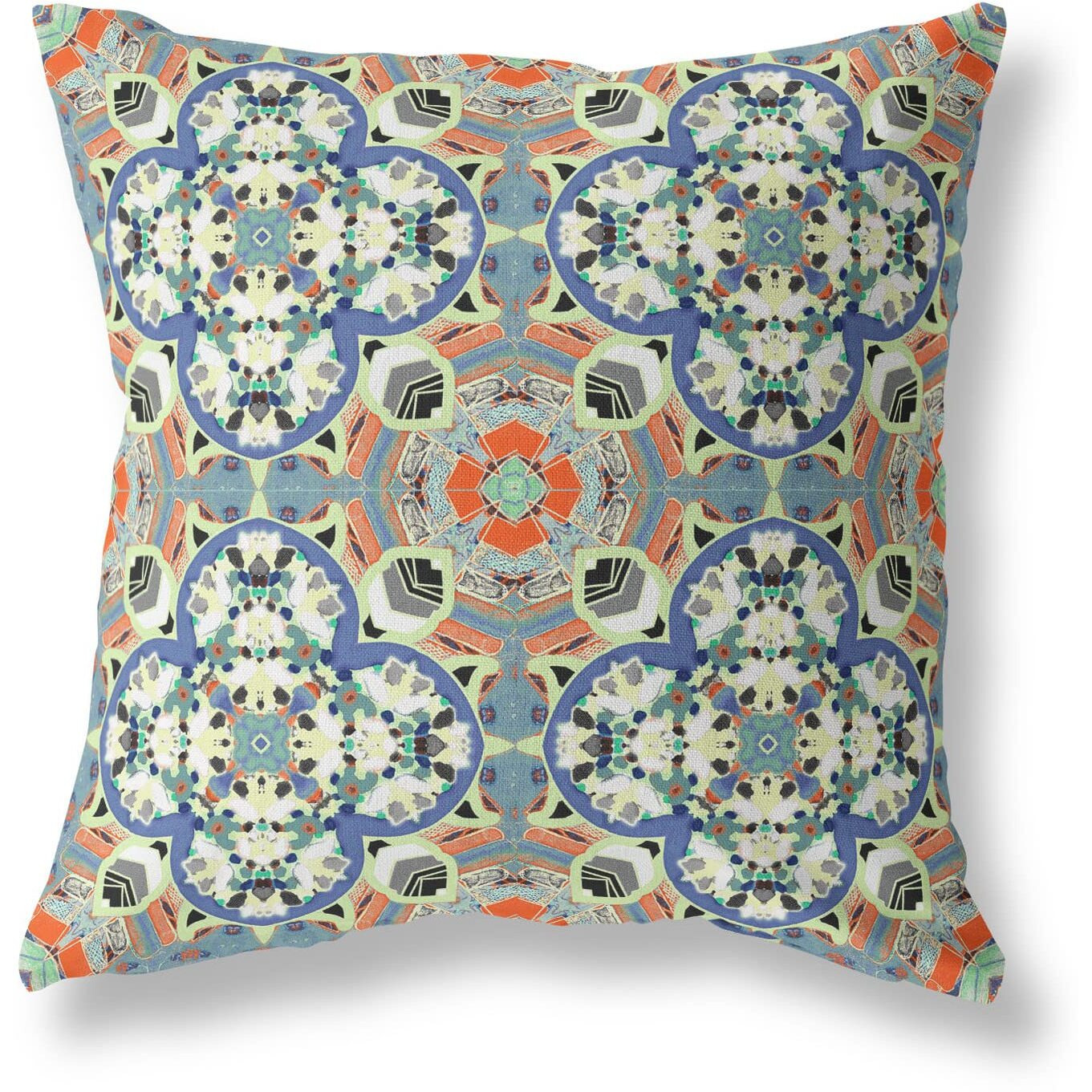 Amrita Sen Clover Leaf Floral Suede Zippered Pillow with Insert Blue Cream Orange