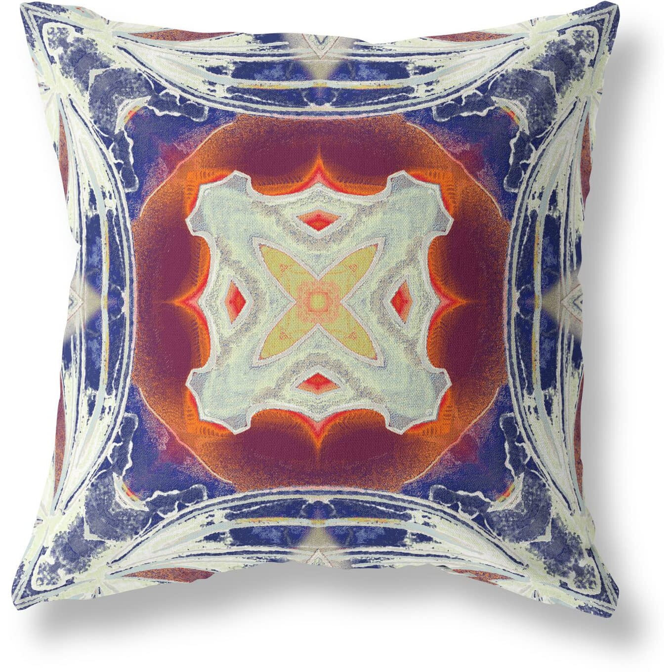 Amrita Sen Pastel Floral Squares Suede Blown and Closed Pillow Indigo Orange Magenta White