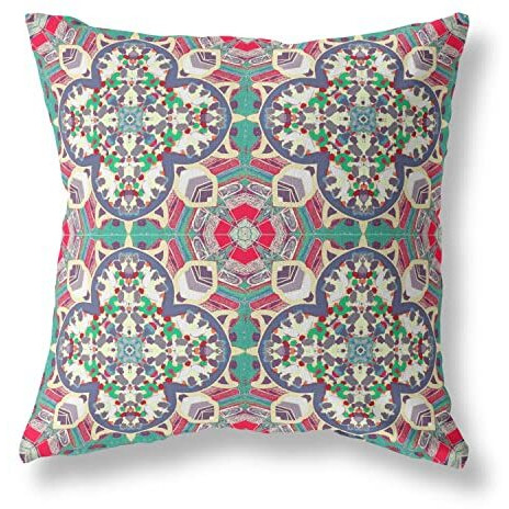 Amrita Sen Clover Leaf Floral Broadcloth Indoor Outdoor Blown and Closed Pillow Green Grey Pink
