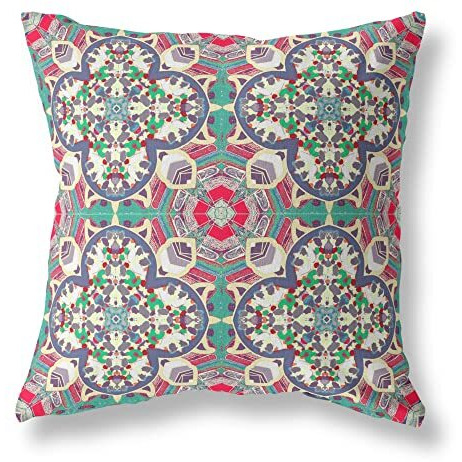 Amrita Sen Clover Leaf Floral Broadcloth Indoor Outdoor Blown and Closed Pillow Green Grey Pink