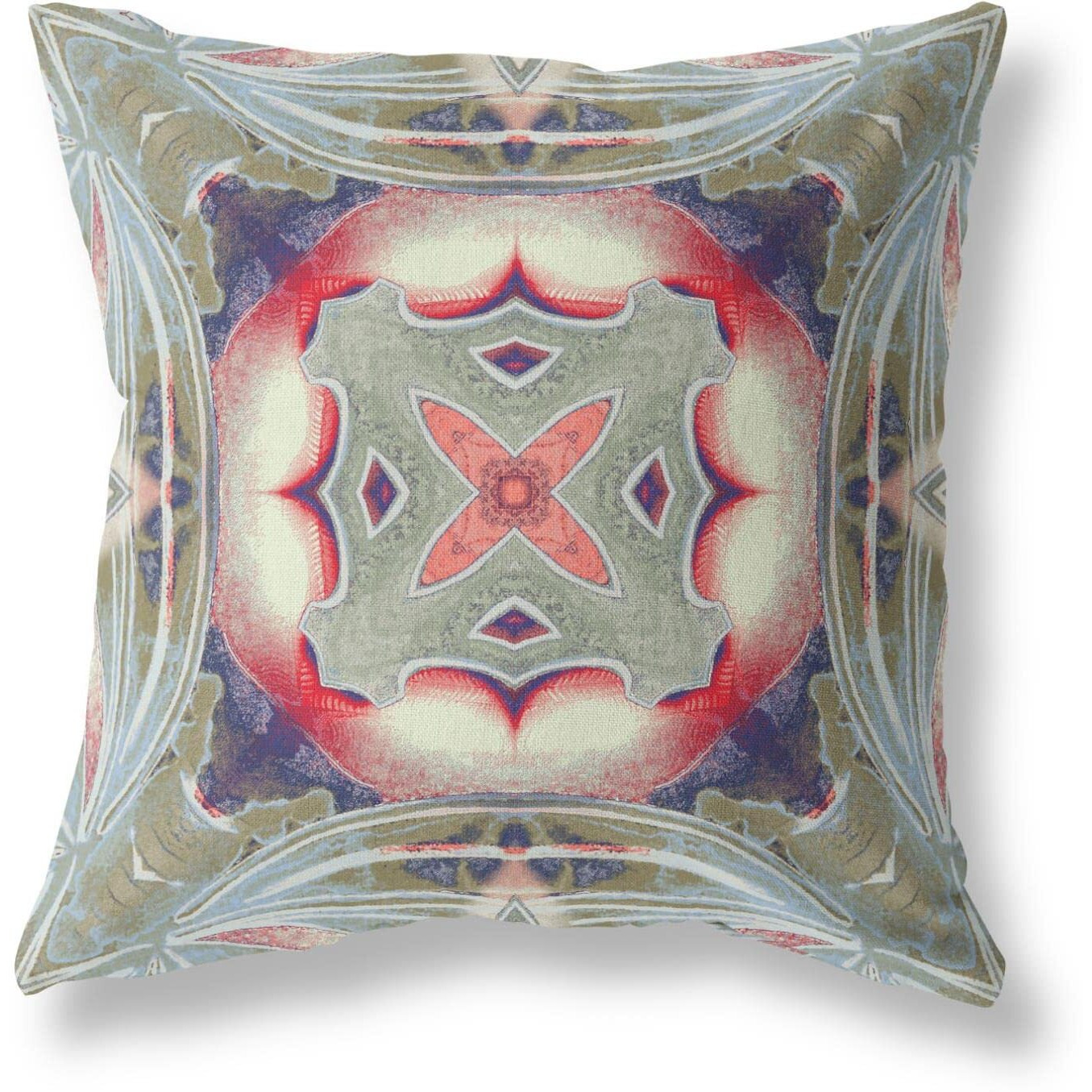 Amrita Sen Pastel Floral Squares Suede Zippered Pillow with Insert Muted Green Indigo Hot Pink