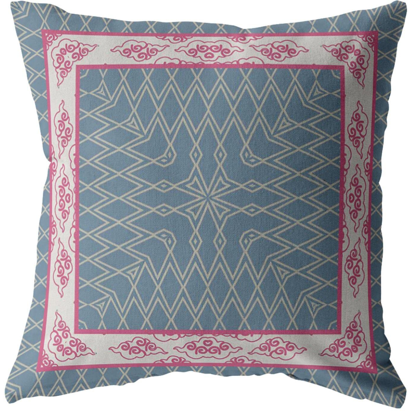 Amrita Sen Square Nest Suede Blown and Closed Pillow Pink and Blue