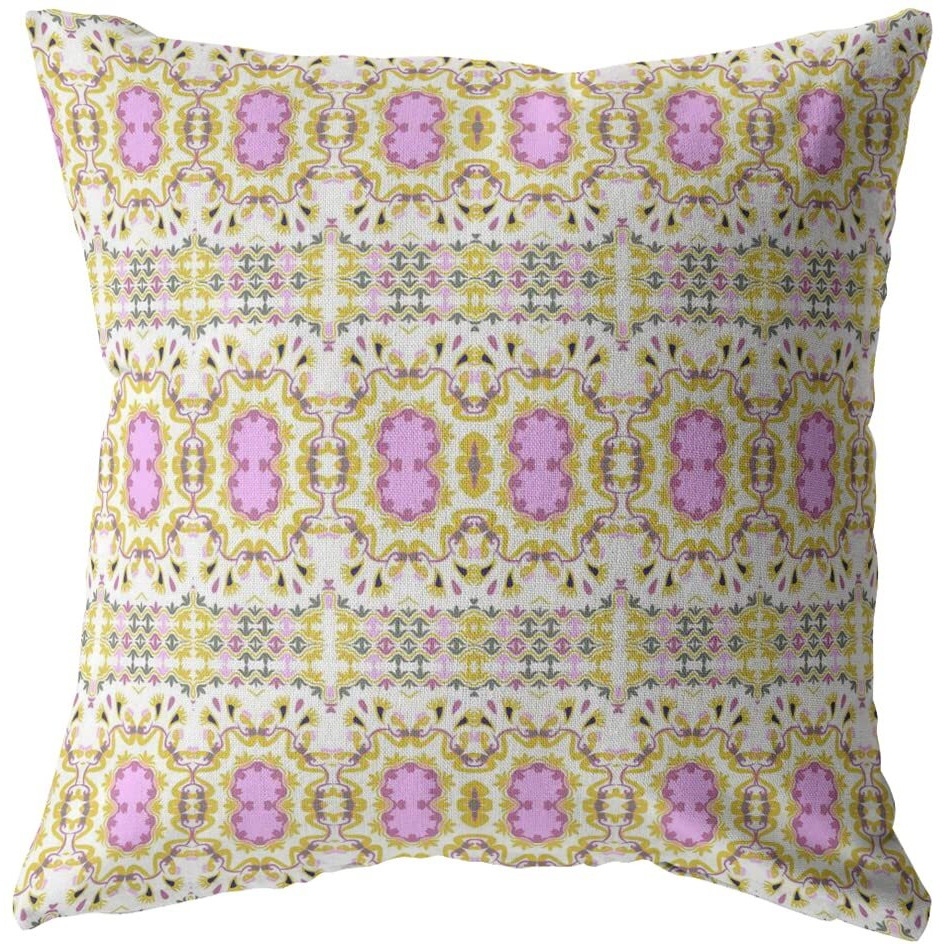 Amrita Sen Geo Flowers Broadcloth Indoor Outdoor Zippered Pillow Yellow