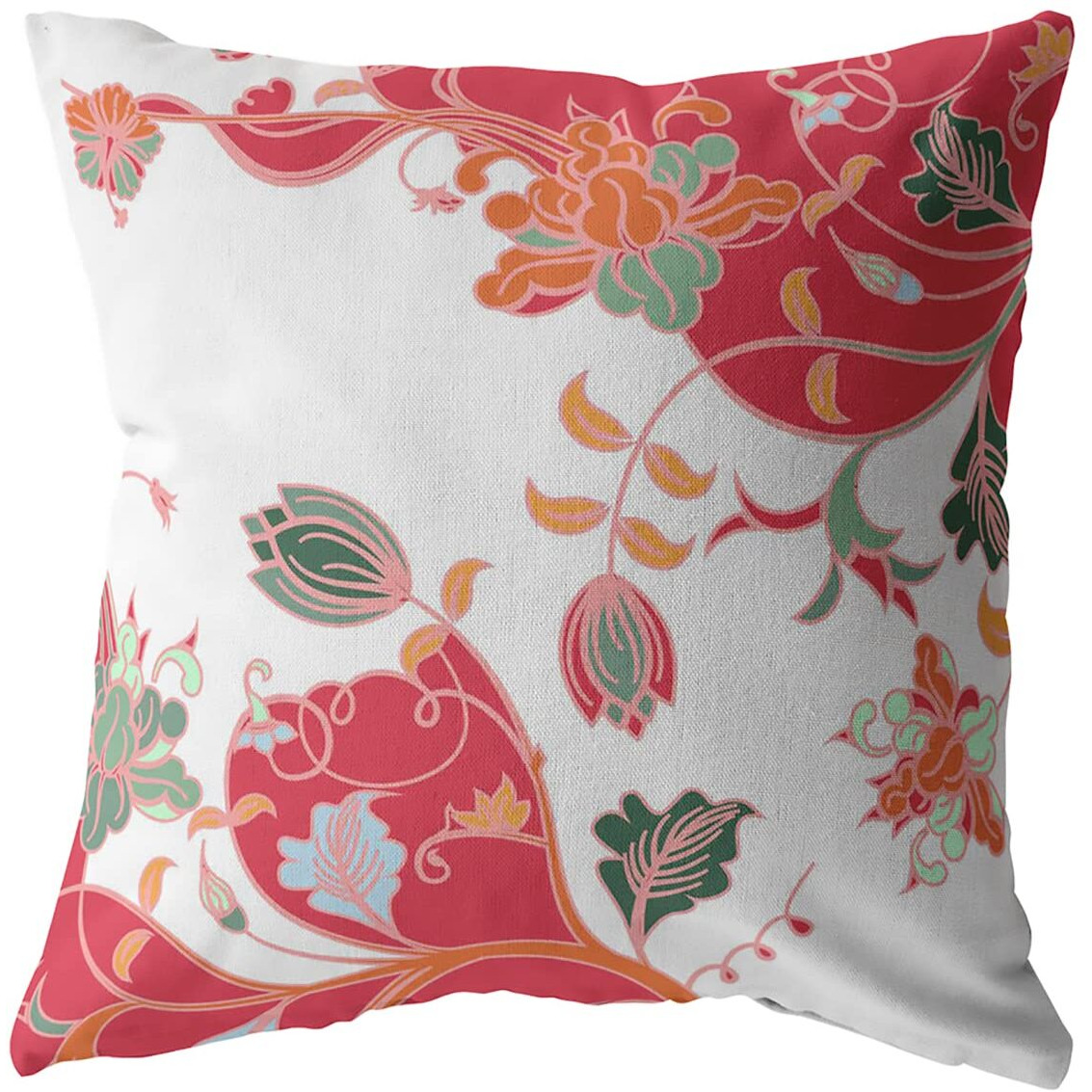 Amrita Sen Carnation Garden Suede Blown and Closed Pillow Red on White