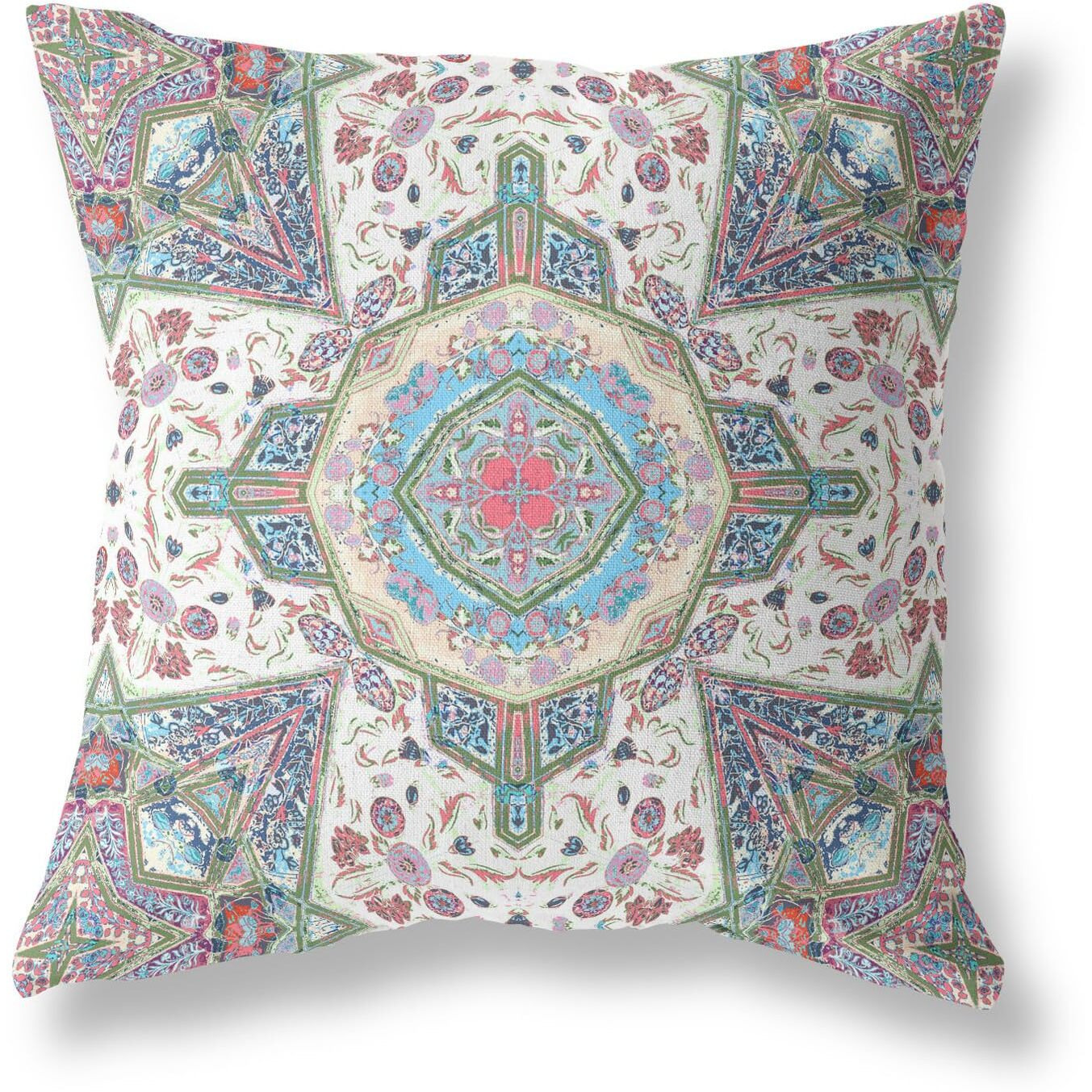 Amrita Sen Buddha Flower Ceremony Broadcloth Indoor Outdoor Zippered Pillow Green Cream Pink