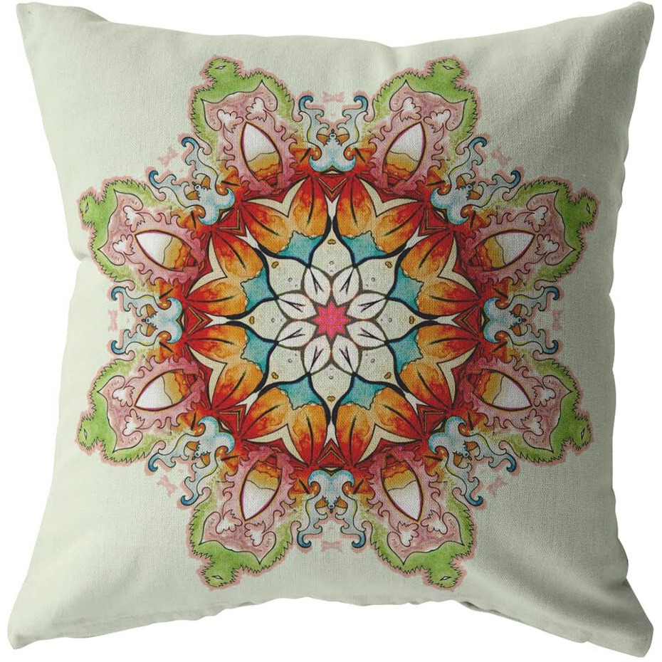 Amrita Sen Cosmic Mandala Suede Blown and Closed Pillow Orange and Green