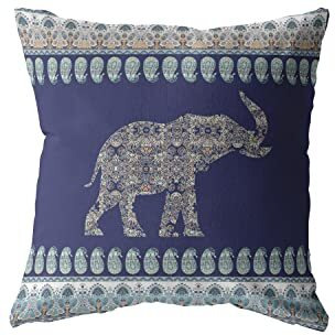 Amrita Sen Paisley Elephant Broadcloth Indoor Outdoor Blown and Closed Pillow Navy