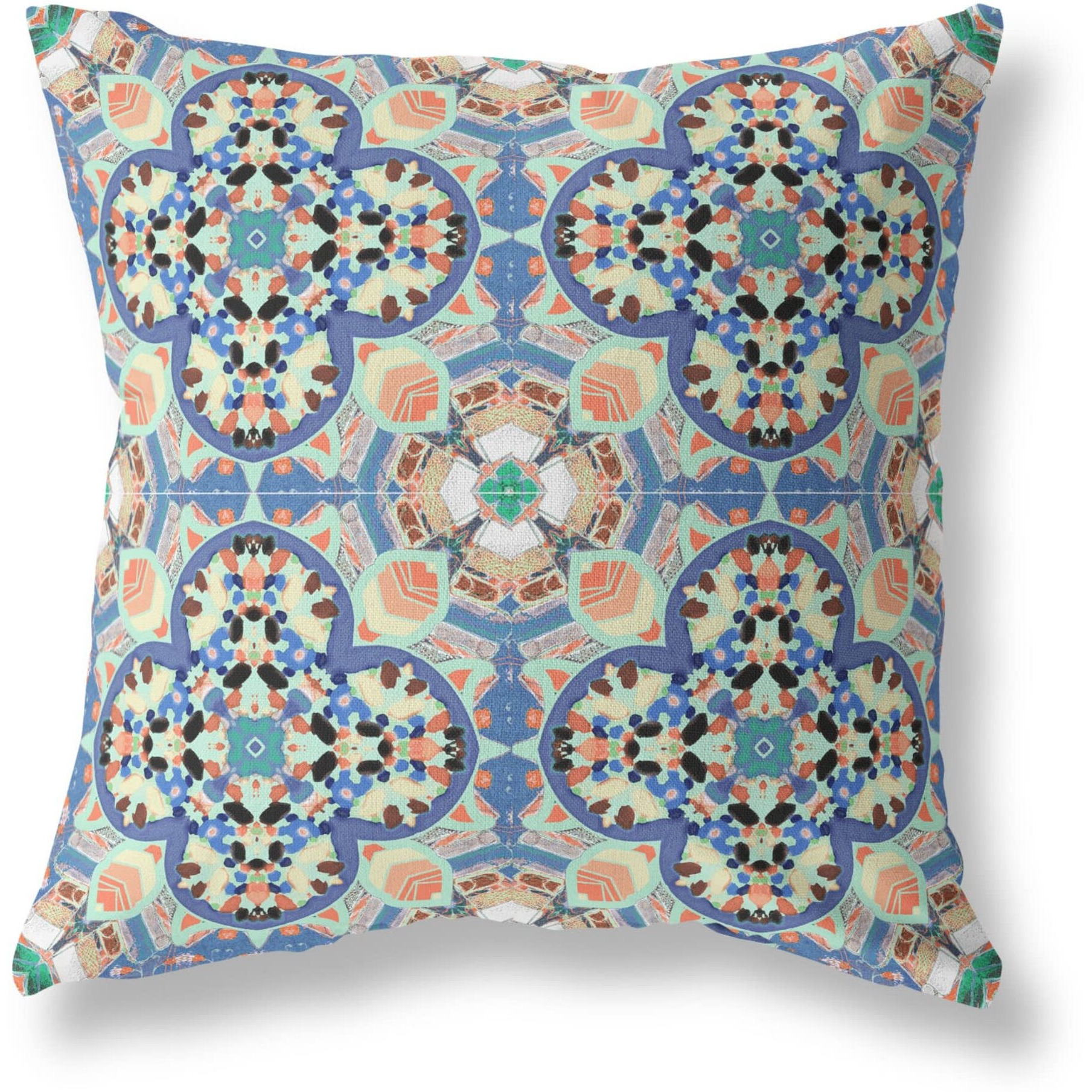 Amrita Sen Clover Leaf Floral Broadcloth Indoor Outdoor Blown and Closed Pillow Blue Purple Peach