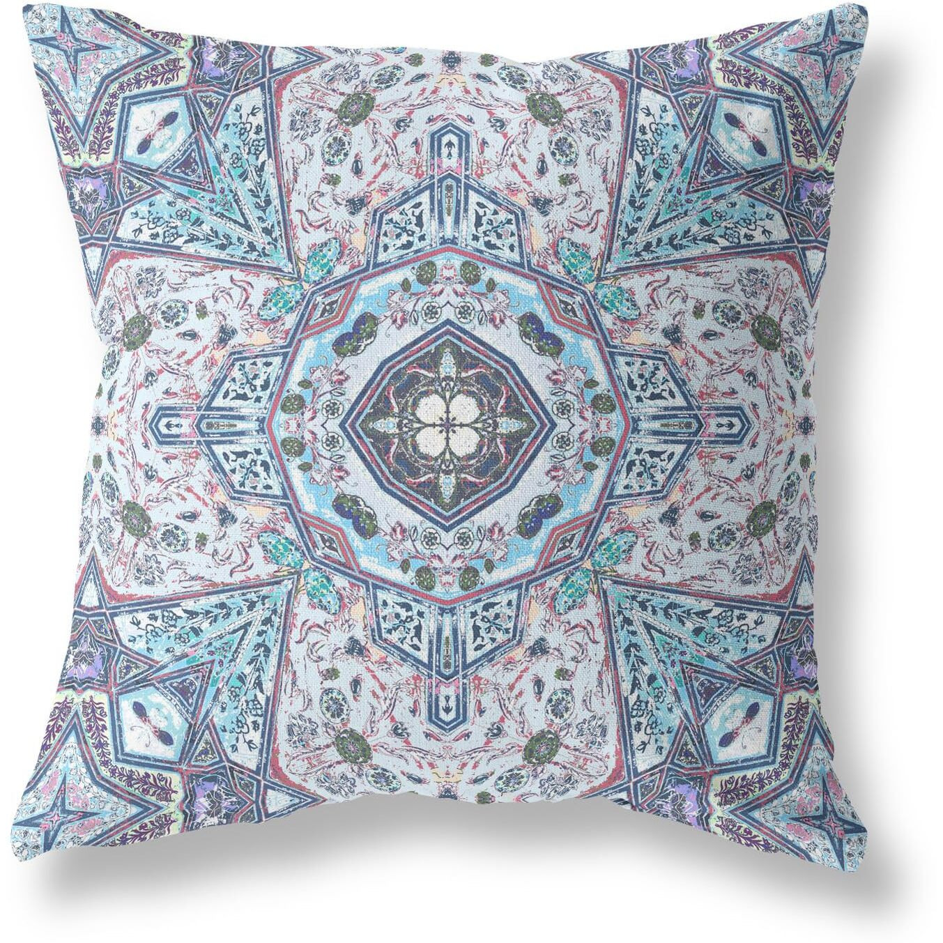 Amrita Sen Buddha Flower Ceremony Broadcloth Indoor Outdoor Blown and Closed Pillow Gray Light Blue