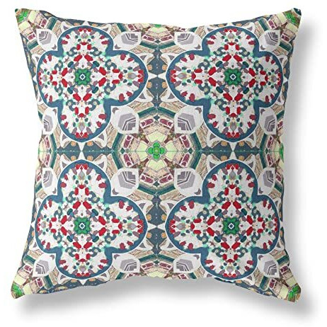Amrita Sen Clover Leaf Floral Broadcloth Indoor Outdoor Blown and Closed Pillow Green Red White
