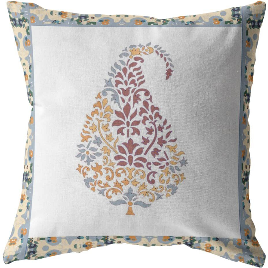 Amrita Sen Fall Leaf Broadcloth Indoor Outdoor Blown and Closed Pillow Orange and Red on White