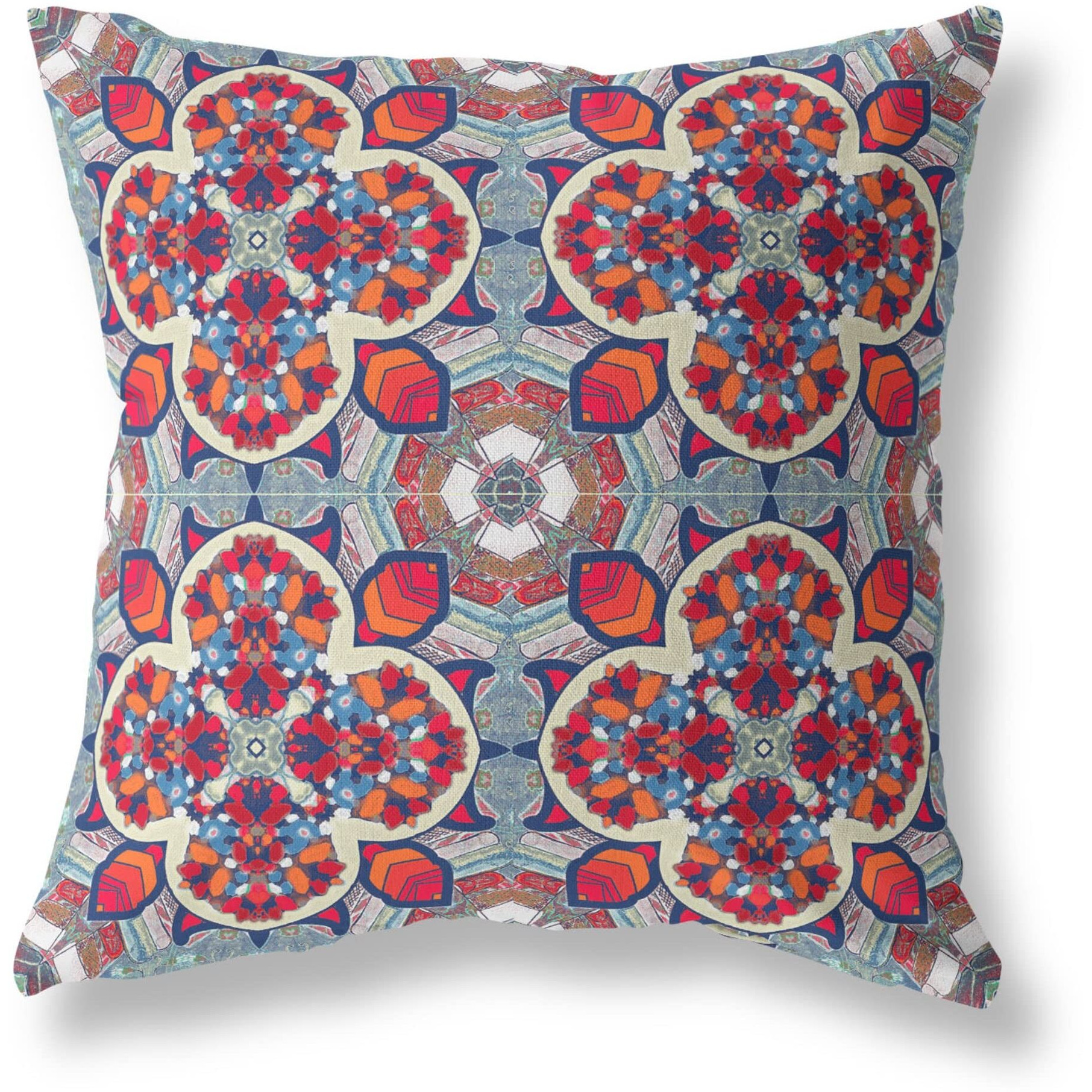 Amrita Sen Clover Leaf Floral Broadcloth Indoor Outdoor Zippered Pillow Red Orange Blue