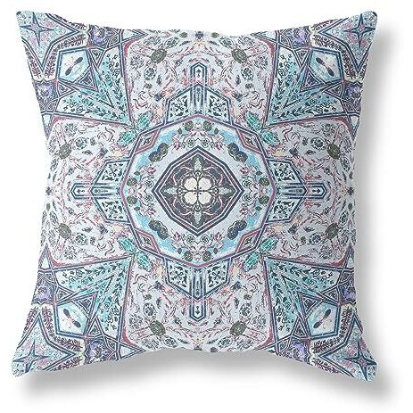 Amrita Sen Buddha Flower Ceremony Broadcloth Indoor Outdoor Blown and Closed Pillow Gray Light Blue