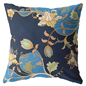 Amrita Sen Carnation Garden Broadcloth Indoor Outdoor Blown and Closed Pillow Light Blue on Navy