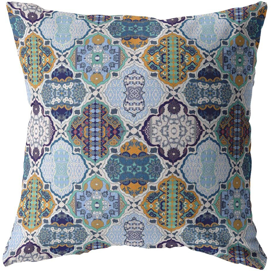 Amrita Sen Flower Diamonds Broadcloth Indoor Outdoor Blown and Closed Pillow Orange and Blue