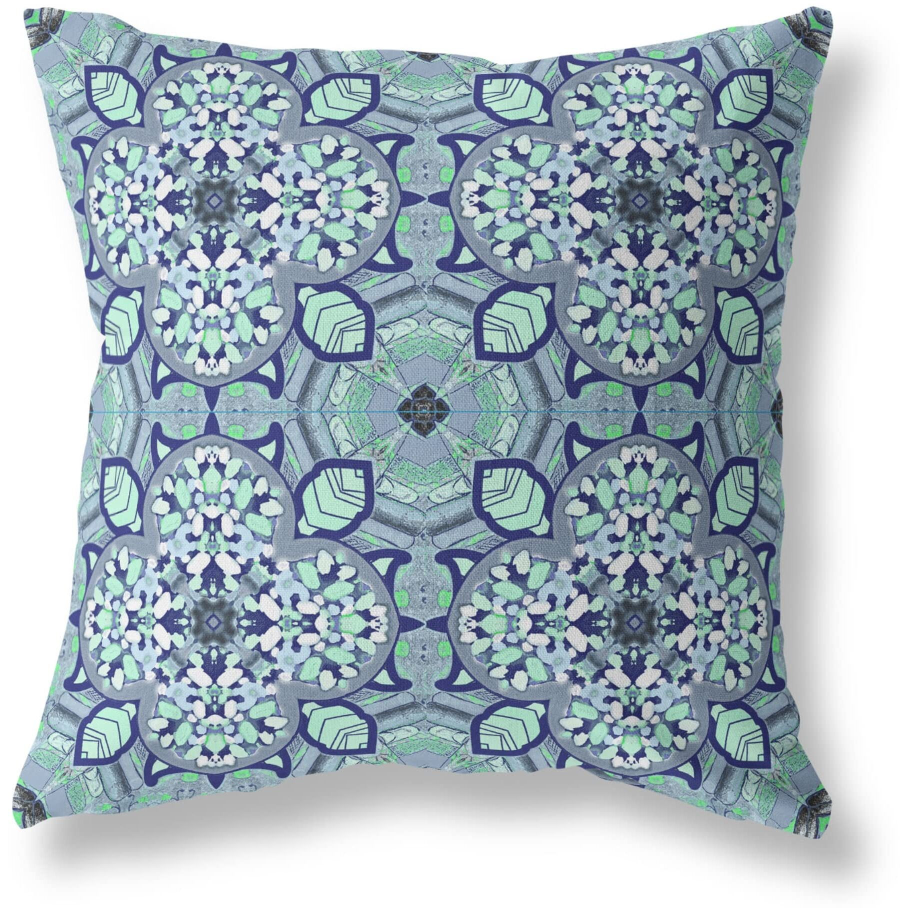 Amrita Sen Clover Leaf Floral Broadcloth Indoor Outdoor Zippered Pillow Muted Blue Aqua