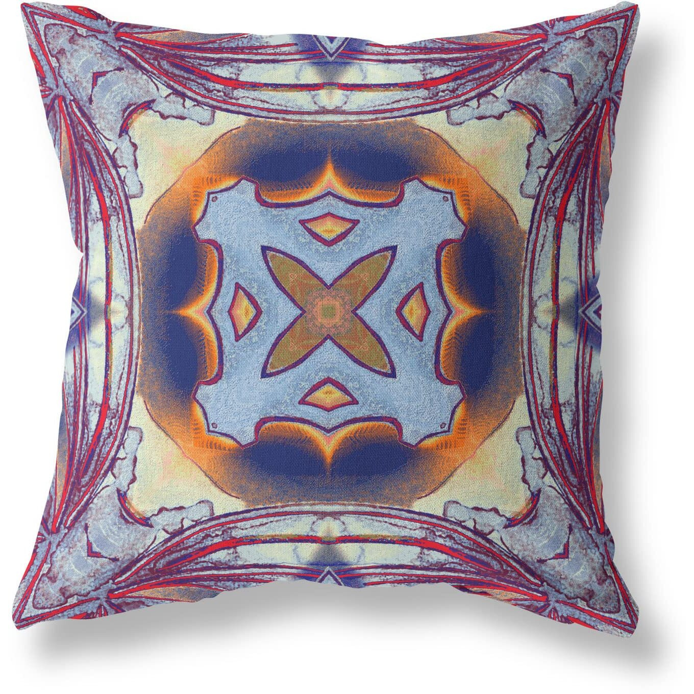 Amrita Sen Pastel Floral Squares Suede Blown and Closed Pillow Purple Peach Indigo Muted Yellow
