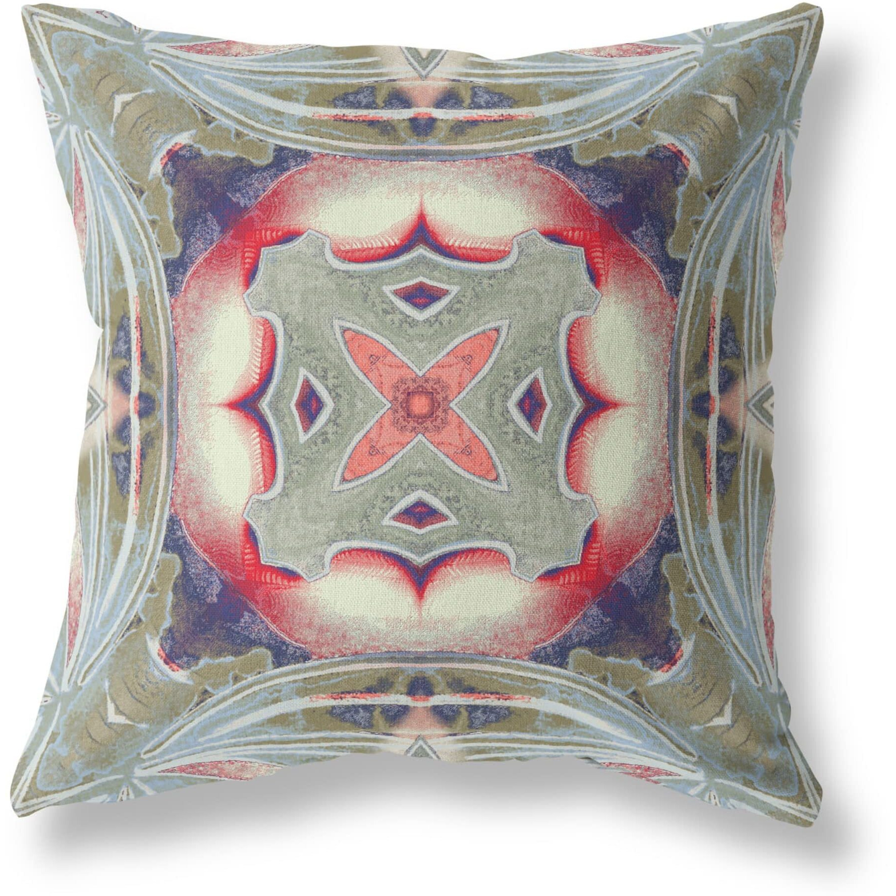 Amrita Sen Pastel Floral Squares Broadcloth Indoor Outdoor Zippered Pillow Muted Green Indigo Hot Pink