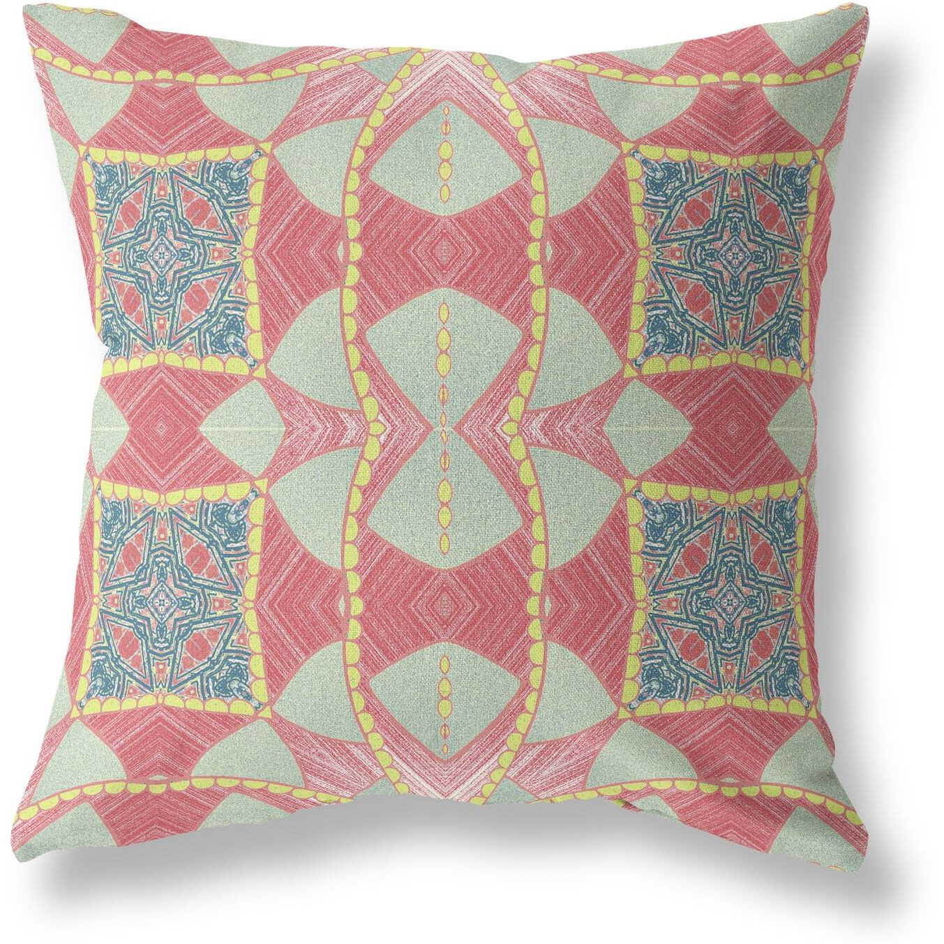 Amrita Sen Cosmic Circle Sprays Suede Zippered Pillow with Insert Red Yellow Dark Aqua