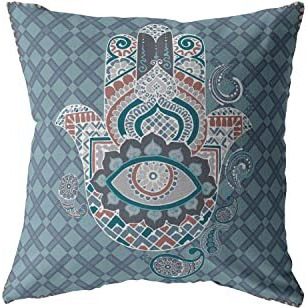 Amrita Sen Hamsa Broadcloth Indoor Outdoor Zippered Pillow Muted Blue