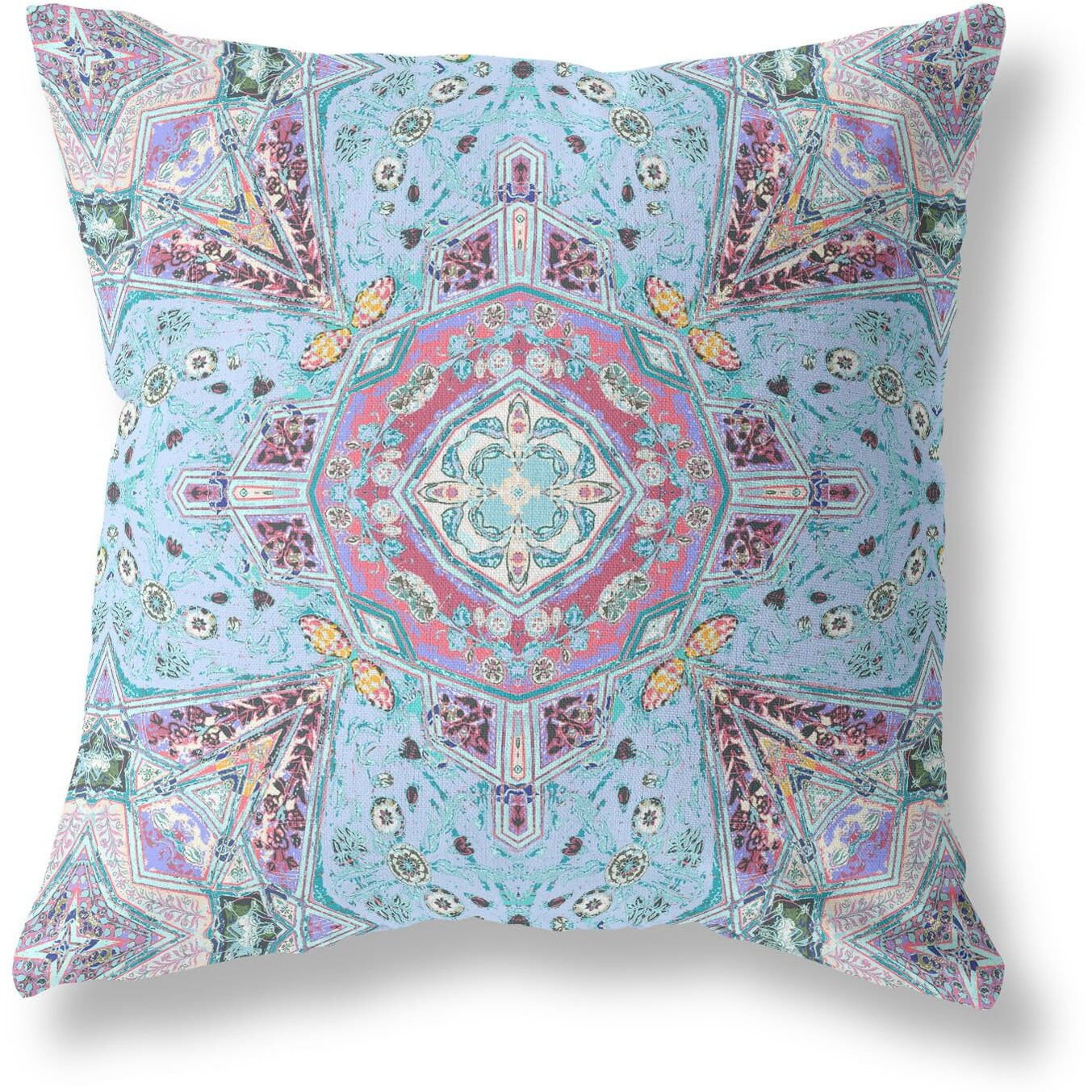 Amrita Sen Buddha Flower Ceremony Broadcloth Indoor Outdoor Blown and Closed Pillow Light Blue Magenta