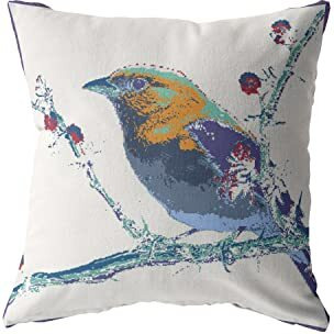 Amrita Sen Perched Robin Broadcloth Indoor Outdoor Blown and Closed Pillow Purple on White