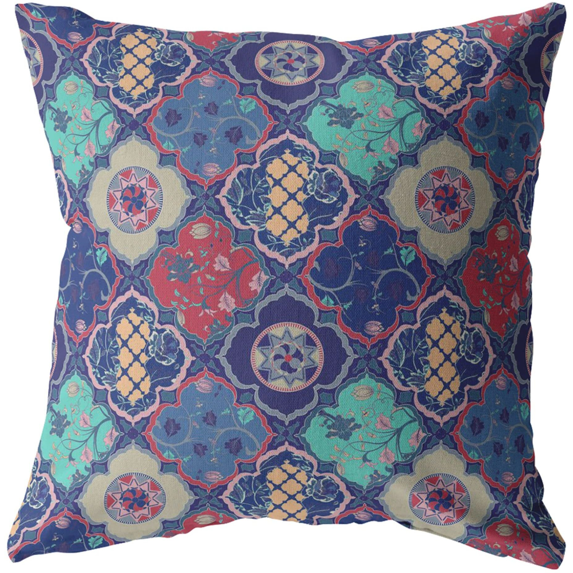 Amrita Sen Flower Diamonds Suede Blown and Closed Pillow Navy and Red