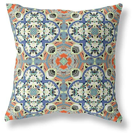 Amrita Sen Clover Leaf Floral Broadcloth Indoor Outdoor Zippered Pillow Blue Cream Orange