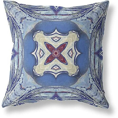 Amrita Sen Pastel Floral Squares Suede Blown and Closed Pillow Sky Blue Evening Blue
