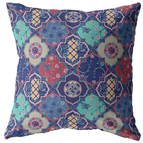 Amrita Sen Flower Diamonds Suede Blown and Closed Pillow Navy and Red