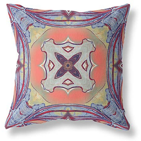 Amrita Sen Pastel Floral Squares Suede Blown and Closed Pillow Purple Orange