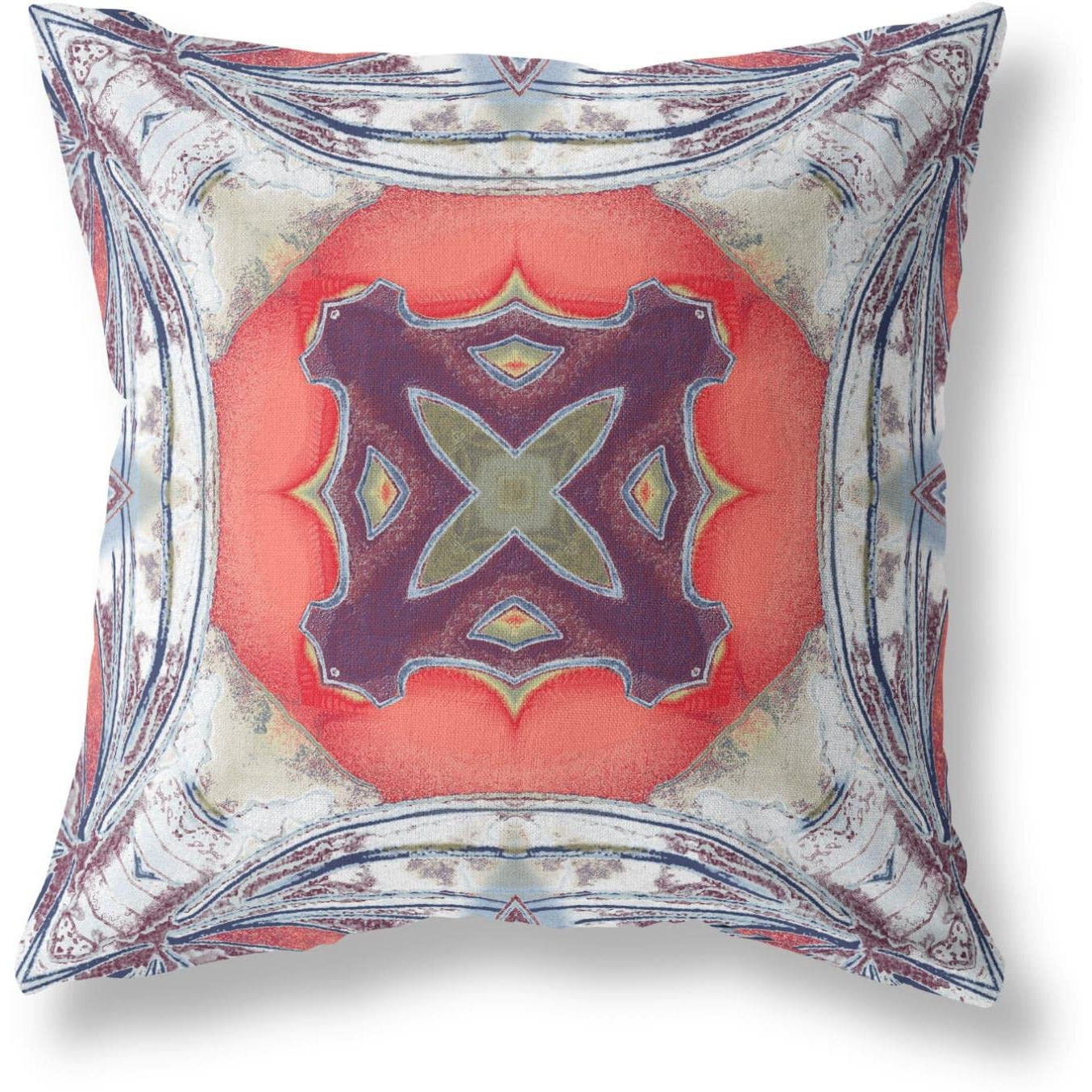 Amrita Sen Pastel Floral Squares Suede Zippered Pillow with Insert Light Blue Grey Peach