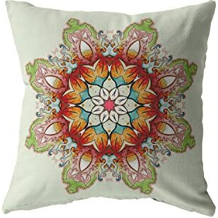 Amrita Sen Cosmic Mandala Broadcloth Indoor Outdoor Blown and Closed Pillow Orange and Green